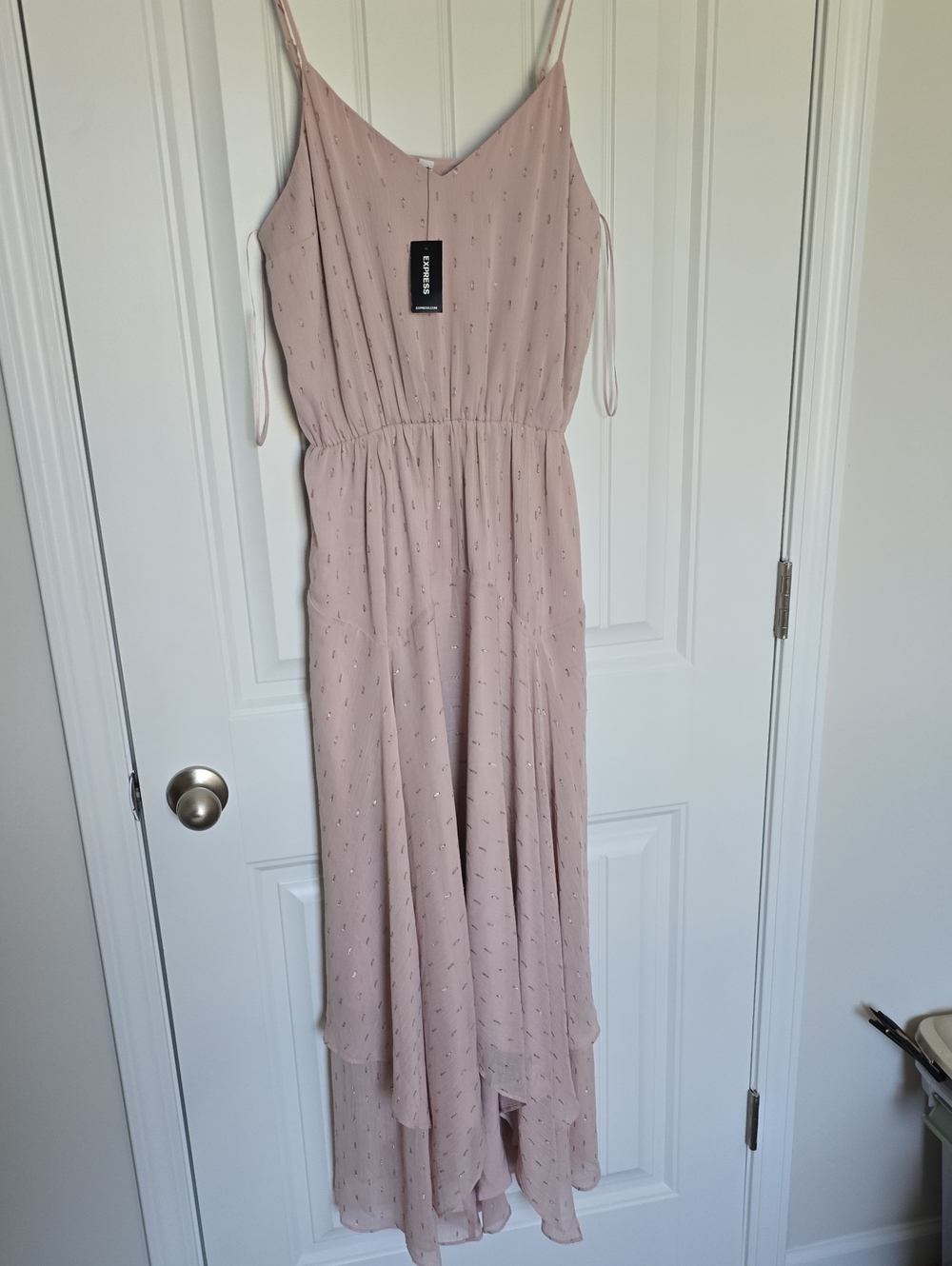 Express Blush Pink Metallic Dot Maxi Dress